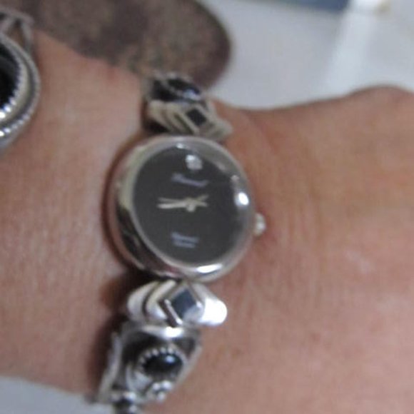 Diamond Quartz JB Navajo Sterling silver watch Womens Black Onyx Watch Bracelet - Picture 5 of 6